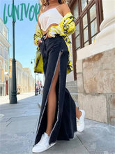 Lunivop High Waisted Side Split Out Jeans Women Casual Loose Cargo Black Pants Streetwear Summer